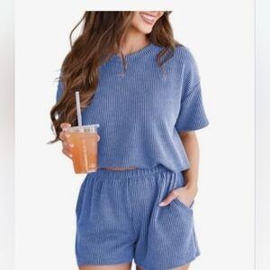 Two Piece Knit Set Light Blue